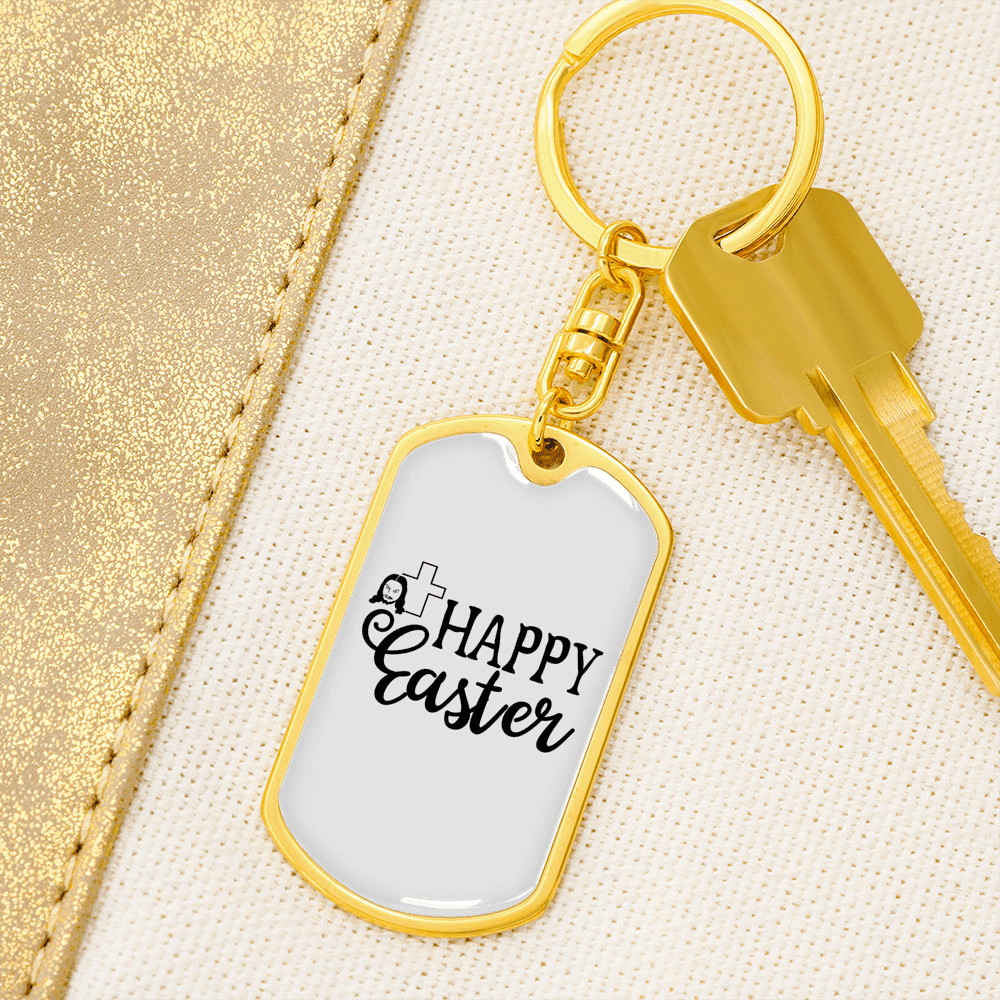 Happy Easter Keychain Dog Tag Keyring - Dog Tag with Swivel Keychain