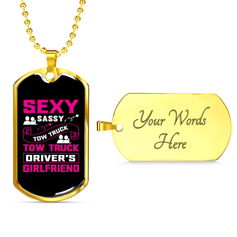 To My Girlfriend Sexy Sassy Girlfriend Pink Necklace Stainless Steel or 18k Gold Dog Tag 24" Chain - Luxury Love Messages Dog Tag Gifts For Man, Woman