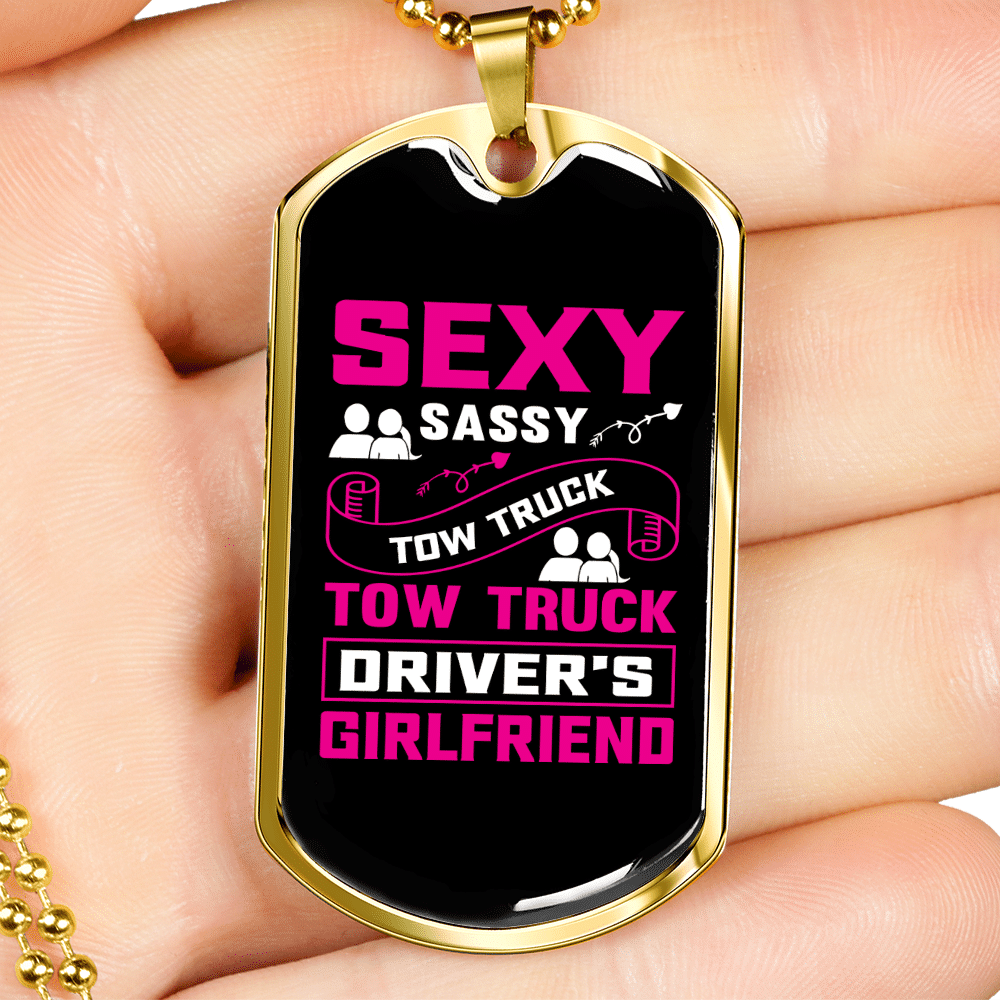 To My Girlfriend Sexy Sassy Girlfriend Pink Necklace Stainless Steel or 18k Gold Dog Tag 24" Chain - Luxury Love Messages Dog Tag Gifts For Man, Woman