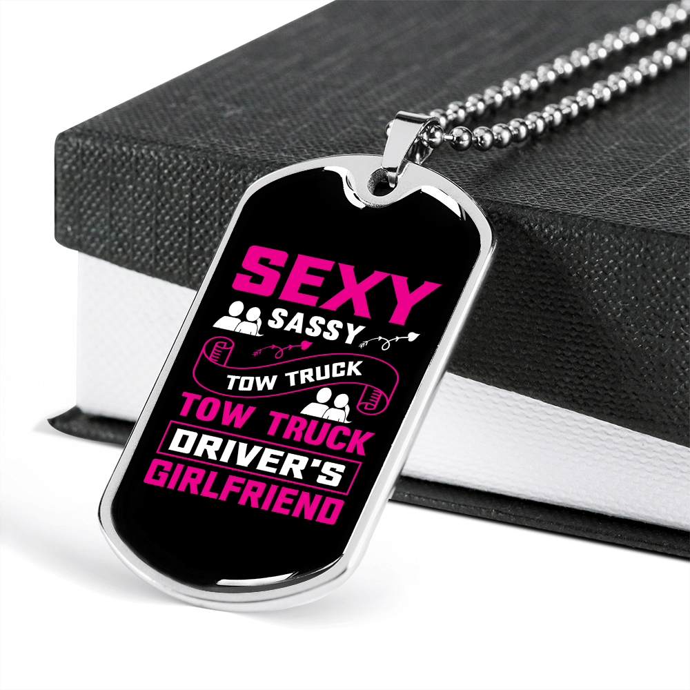 To My Girlfriend Sexy Sassy Girlfriend Pink Necklace Stainless Steel or 18k Gold Dog Tag 24" Chain - Luxury Love Messages Dog Tag Gifts For Man, Woman
