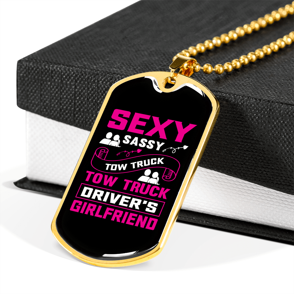 To My Girlfriend Sexy Sassy Girlfriend Pink Necklace Stainless Steel or 18k Gold Dog Tag 24" Chain - Luxury Love Messages Dog Tag Gifts For Man, Woman