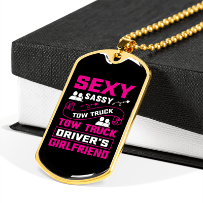 To My Girlfriend Sexy Sassy Girlfriend Pink Necklace Stainless Steel or 18k Gold Dog Tag 24" Chain - Luxury Love Messages Dog Tag Gifts For Man, Woman
