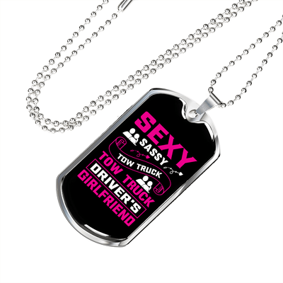 To My Girlfriend Sexy Sassy Girlfriend Pink Necklace Stainless Steel or 18k Gold Dog Tag 24" Chain - Luxury Love Messages Dog Tag Gifts For Man, Woman
