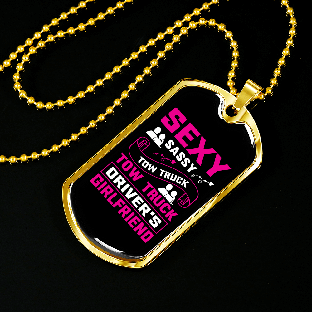 To My Girlfriend Sexy Sassy Girlfriend Pink Necklace Stainless Steel or 18k Gold Dog Tag 24" Chain - Luxury Love Messages Dog Tag Gifts For Man, Woman