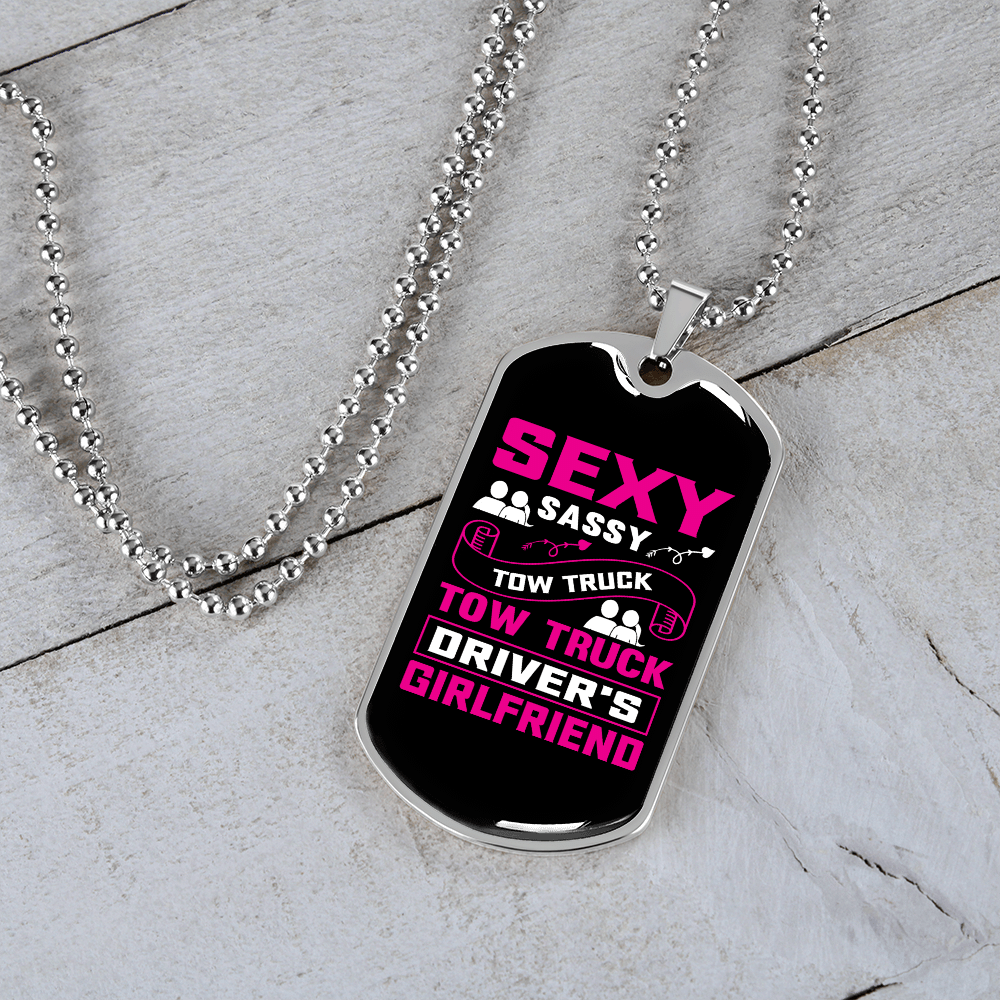 To My Girlfriend Sexy Sassy Girlfriend Pink Necklace Stainless Steel or 18k Gold Dog Tag 24" Chain - Luxury Love Messages Dog Tag Gifts For Man, Woman
