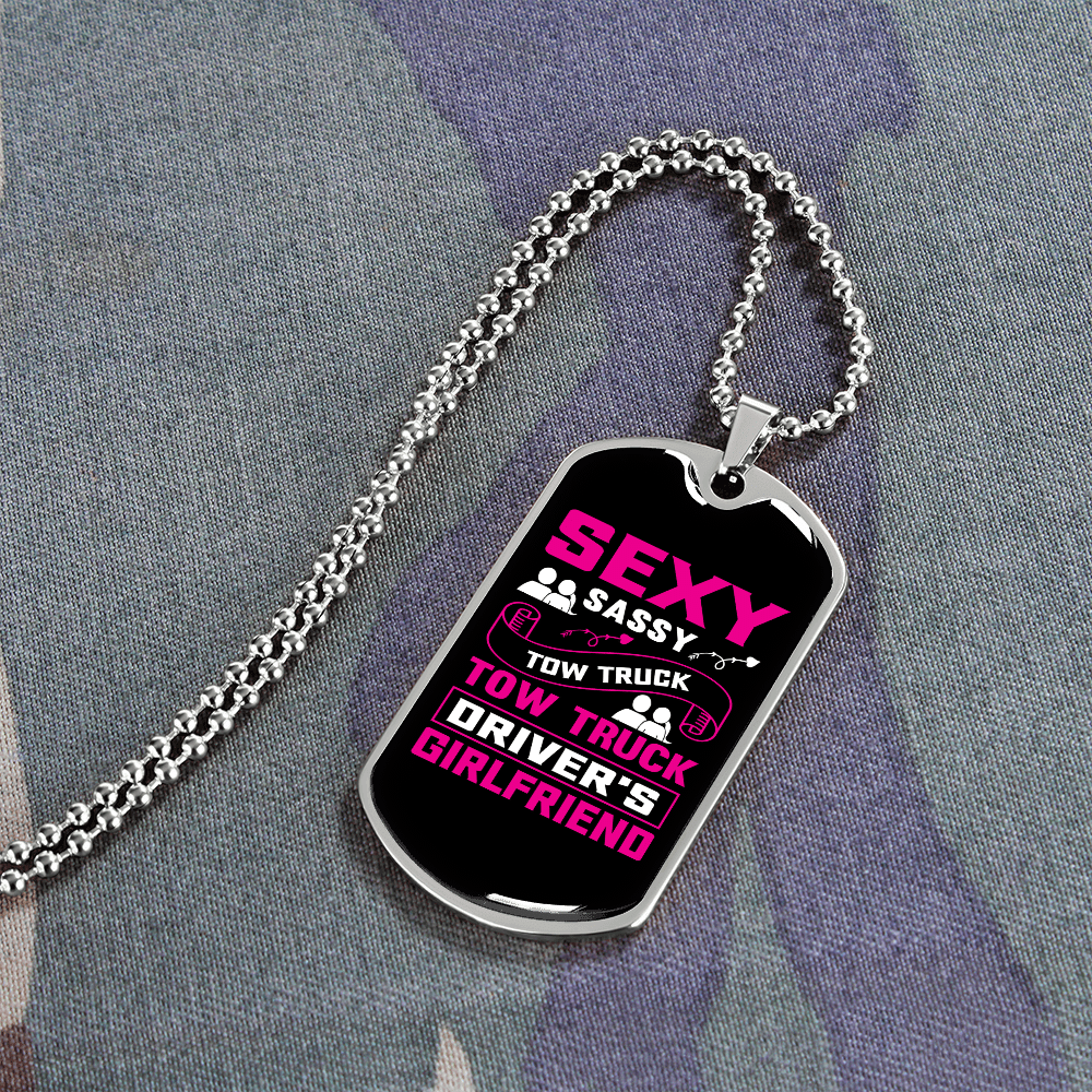 To My Girlfriend Sexy Sassy Girlfriend Pink Necklace Stainless Steel or 18k Gold Dog Tag 24" Chain - Luxury Love Messages Dog Tag Gifts For Man, Woman