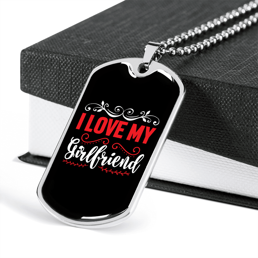 To My Girlfriend I Love My Girlfriend Red and White Necklace Stainless Steel or 18k Gold Dog Tag 24" Chain - Luxury Love Messages Dog Tag Gifts For Man, Woman