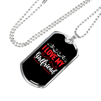To My Girlfriend I Love My Girlfriend Red and White Necklace Stainless Steel or 18k Gold Dog Tag 24" Chain - Luxury Love Messages Dog Tag Gifts For Man, Woman