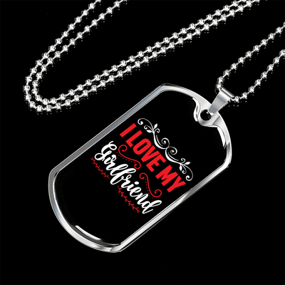 To My Girlfriend I Love My Girlfriend Red and White Necklace Stainless Steel or 18k Gold Dog Tag 24" Chain - Luxury Love Messages Dog Tag Gifts For Man, Woman