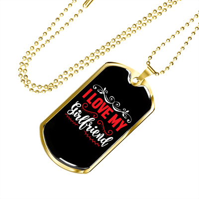 To My Girlfriend I Love My Girlfriend Red and White Necklace Stainless Steel or 18k Gold Dog Tag 24" Chain - Luxury Love Messages Dog Tag Gifts For Man, Woman