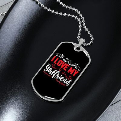 To My Girlfriend I Love My Girlfriend Red and White Necklace Stainless Steel or 18k Gold Dog Tag 24" Chain - Luxury Love Messages Dog Tag Gifts For Man, Woman