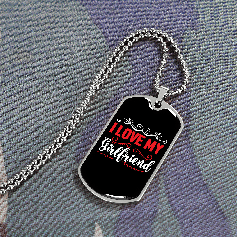 To My Girlfriend I Love My Girlfriend Red and White Necklace Stainless Steel or 18k Gold Dog Tag 24" Chain - Luxury Love Messages Dog Tag Gifts For Man, Woman