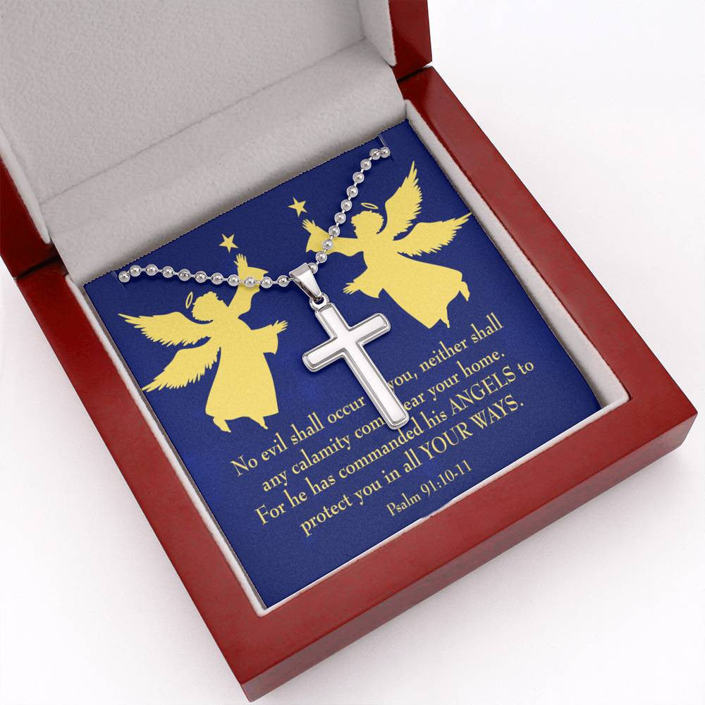 Cross Pendant Necklace Angels Protect You Psalm 91 Message Keepsake Card - Meanful Cross Messages Card Gift Idea