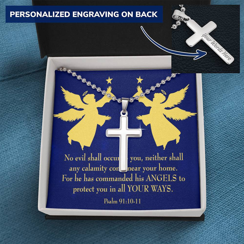 Cross Pendant Necklace Angels Protect You Psalm 91 Message Keepsake Card - Meanful Cross Messages Card Gift Idea