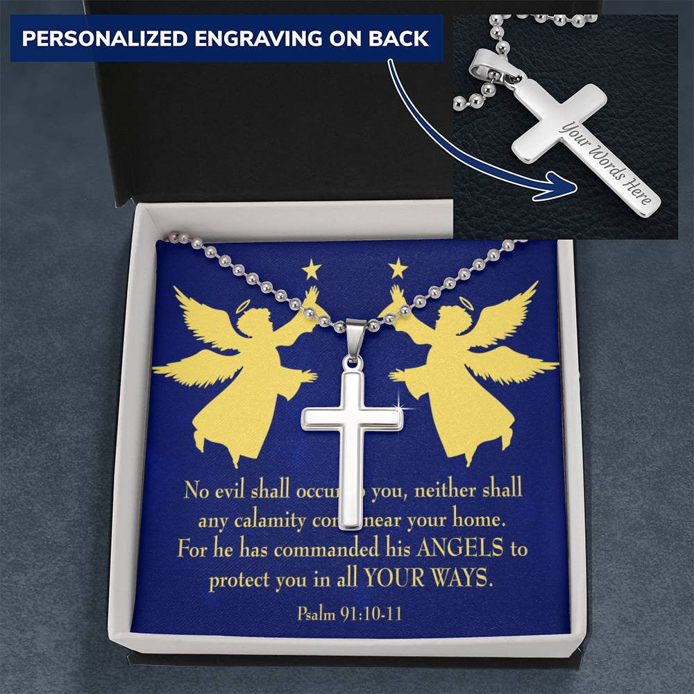 Cross Pendant Necklace Angels Protect You Psalm 91 Message Keepsake Card - Meanful Cross Messages Card Gift Idea