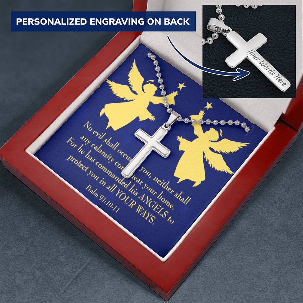 Cross Pendant Necklace Angels Protect You Psalm 91 Message Keepsake Card - Meanful Cross Messages Card Gift Idea