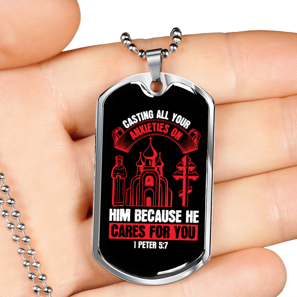 He Cares For You 1 Peter 5:7 Necklace Dog Tag 24 - Luxury Love Messages Dog Tag Gifts For Him
