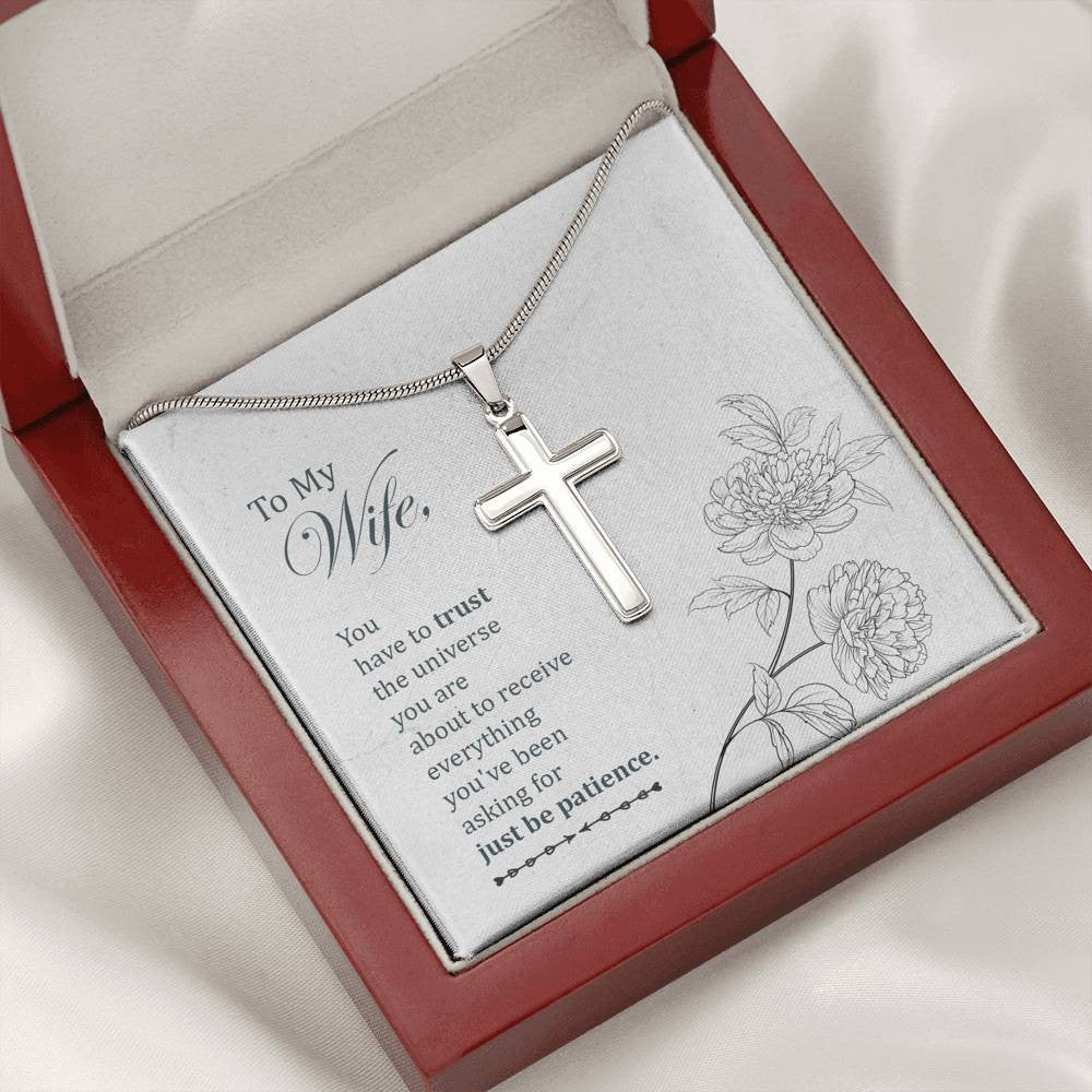 Christian Encouragement Card To My Wifeyou Have To Trust Faith Cross Necklace Stainless Steel Pendant Religious Gift - Meanful Cross Messages Card Gift Idea