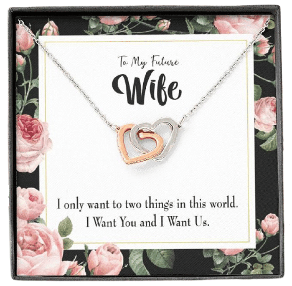 Wife Gift For Wife Birthday I Want Us Inseparable Love Pendant 18k Rose Gold Finish 16� - Interlocking Hearts Necklace
