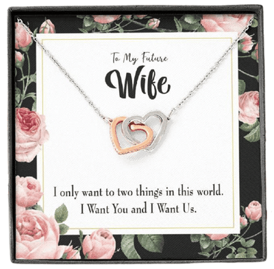 Wife Gift For Wife Birthday I Want Us Inseparable Love Pendant 18k Rose Gold Finish 16� - Interlocking Hearts Necklace