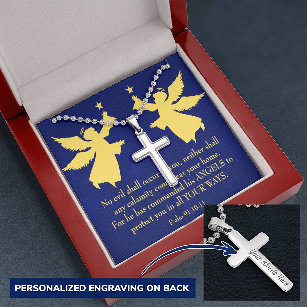 Cross Pendant Necklace Angels Protect You Psalm 91 Message Keepsake Card - Meanful Cross Messages Card Gift Idea
