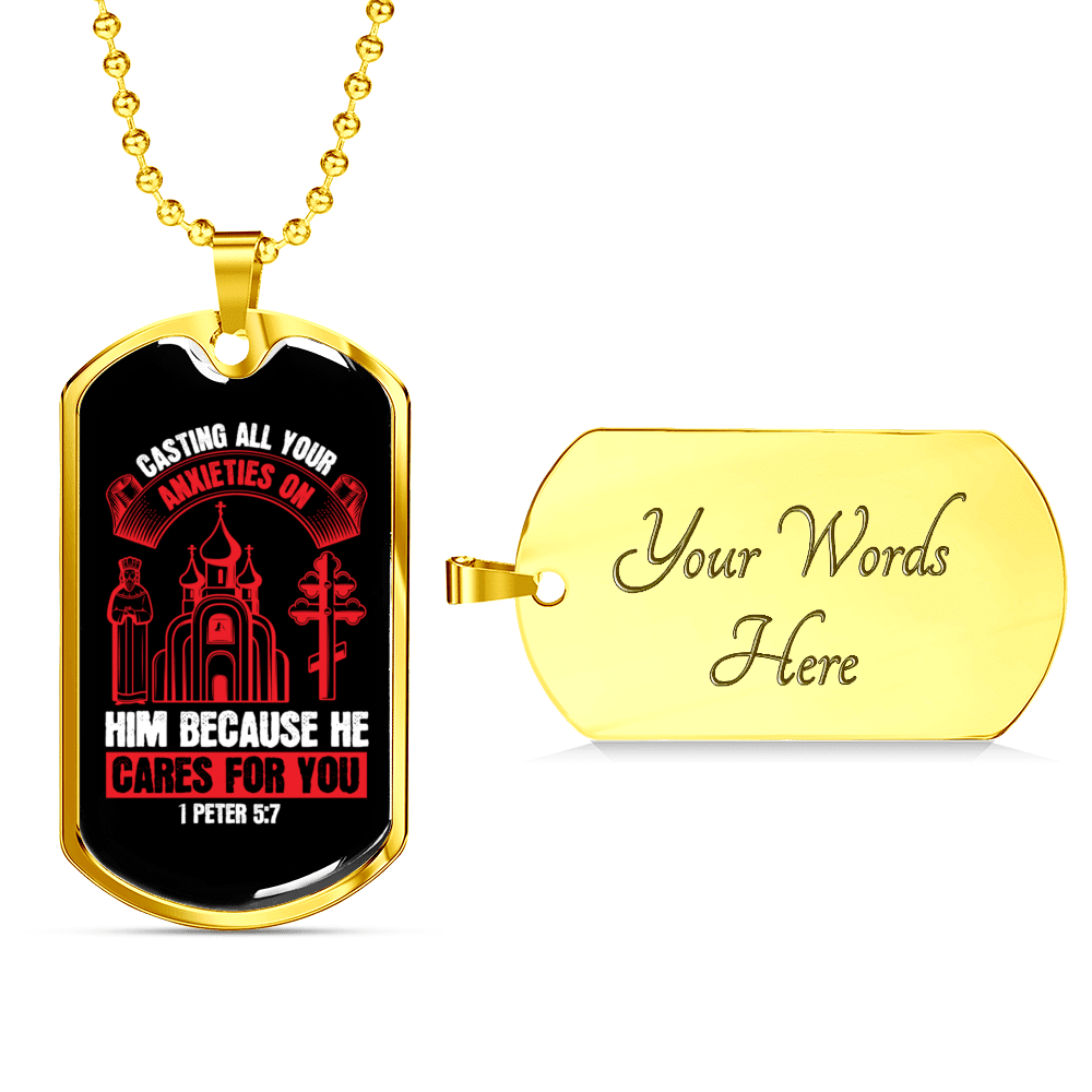 He Cares For You 1 Peter 5:7 Necklace Dog Tag 24 - Luxury Love Messages Dog Tag Gifts For Him