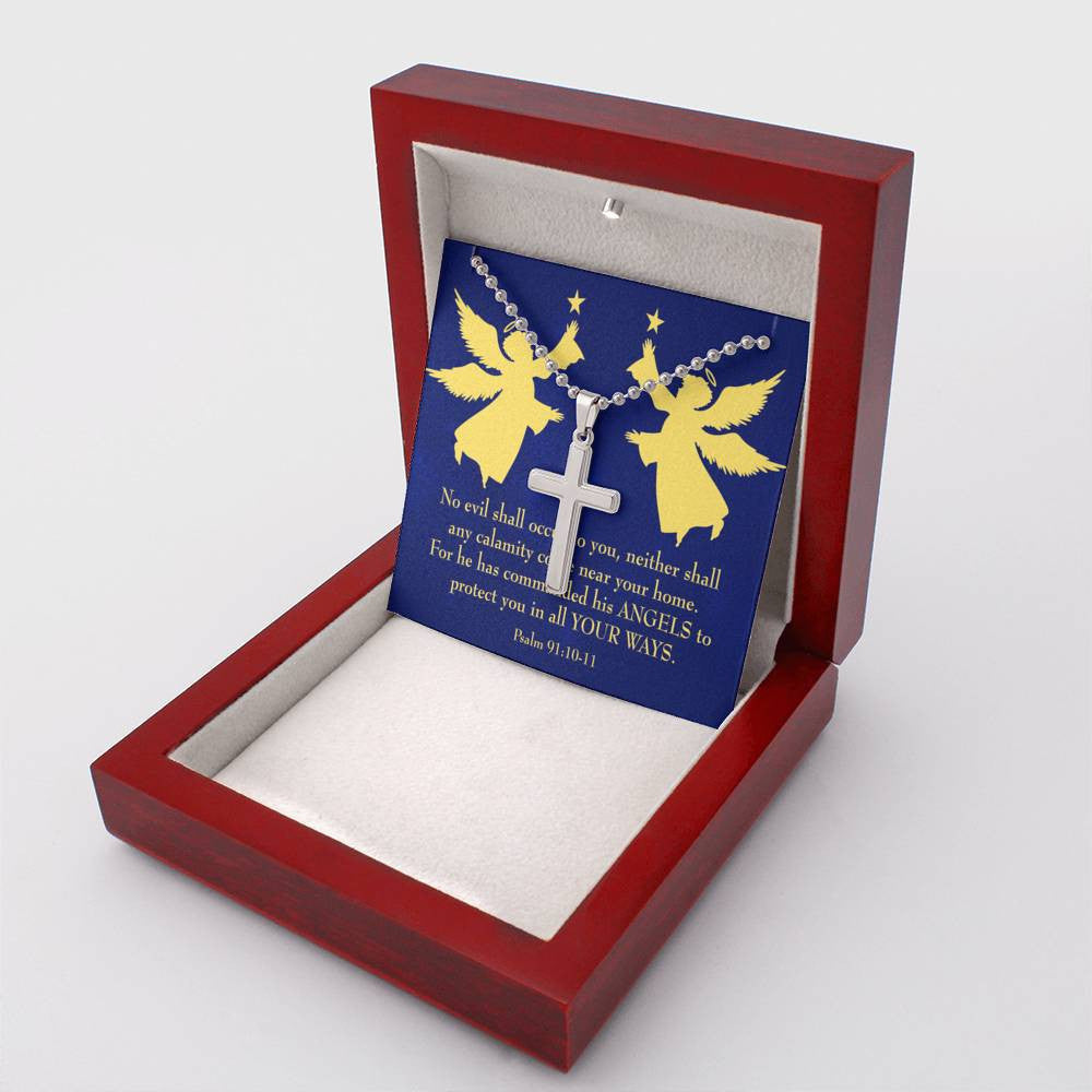 Cross Pendant Necklace Angels Protect You Psalm 91 Message Keepsake Card - Meanful Cross Messages Card Gift Idea