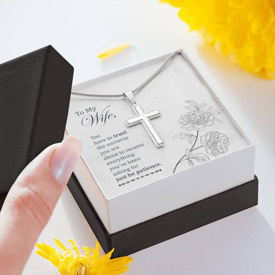 Christian Encouragement Card To My Wifeyou Have To Trust Faith Cross Necklace Stainless Steel Pendant Religious Gift - Meanful Cross Messages Card Gift Idea
