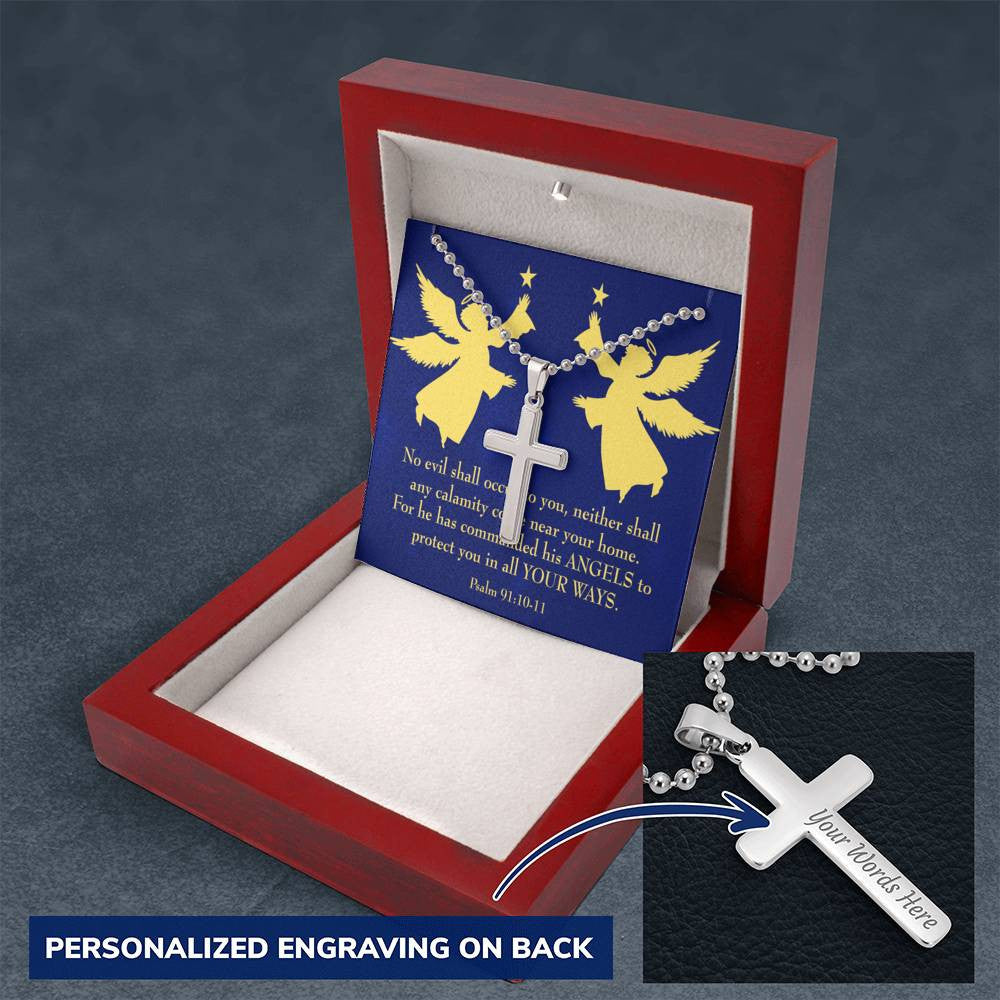 Cross Pendant Necklace Angels Protect You Psalm 91 Message Keepsake Card - Meanful Cross Messages Card Gift Idea