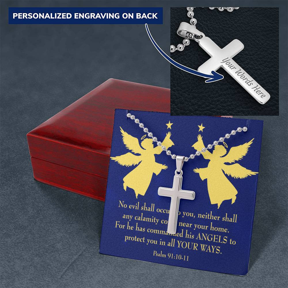 Cross Pendant Necklace Angels Protect You Psalm 91 Message Keepsake Card - Meanful Cross Messages Card Gift Idea