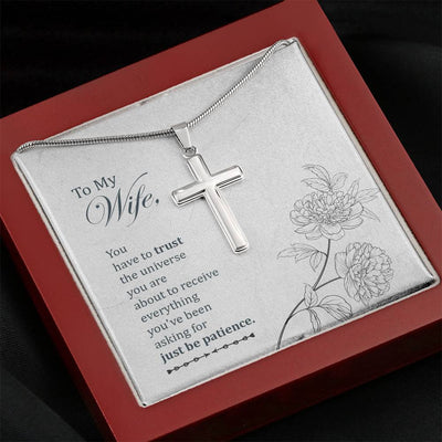 Christian Encouragement Card To My Wifeyou Have To Trust Faith Cross Necklace Stainless Steel Pendant Religious Gift - Meanful Cross Messages Card Gift Idea
