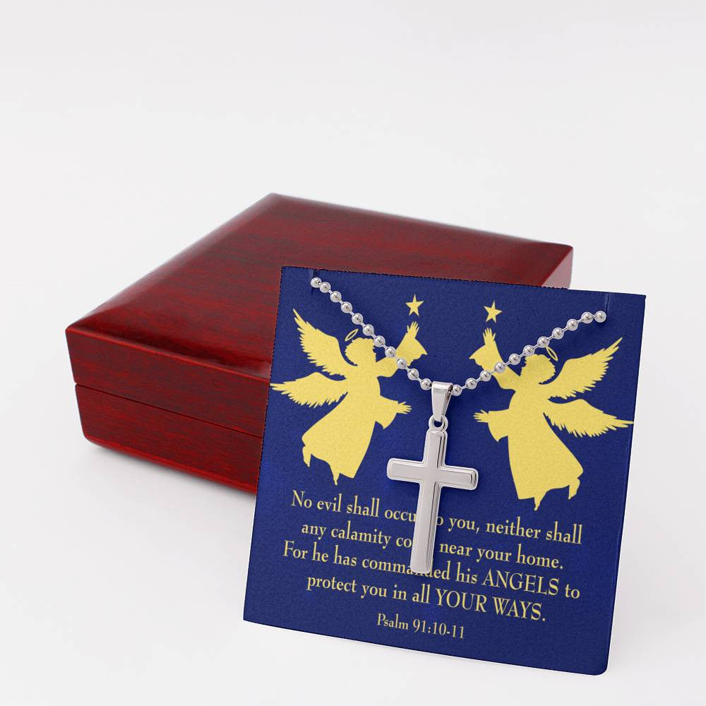 Cross Pendant Necklace Angels Protect You Psalm 91 Message Keepsake Card - Meanful Cross Messages Card Gift Idea