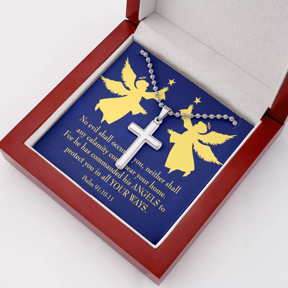 Cross Pendant Necklace Angels Protect You Psalm 91 Message Keepsake Card - Meanful Cross Messages Card Gift Idea