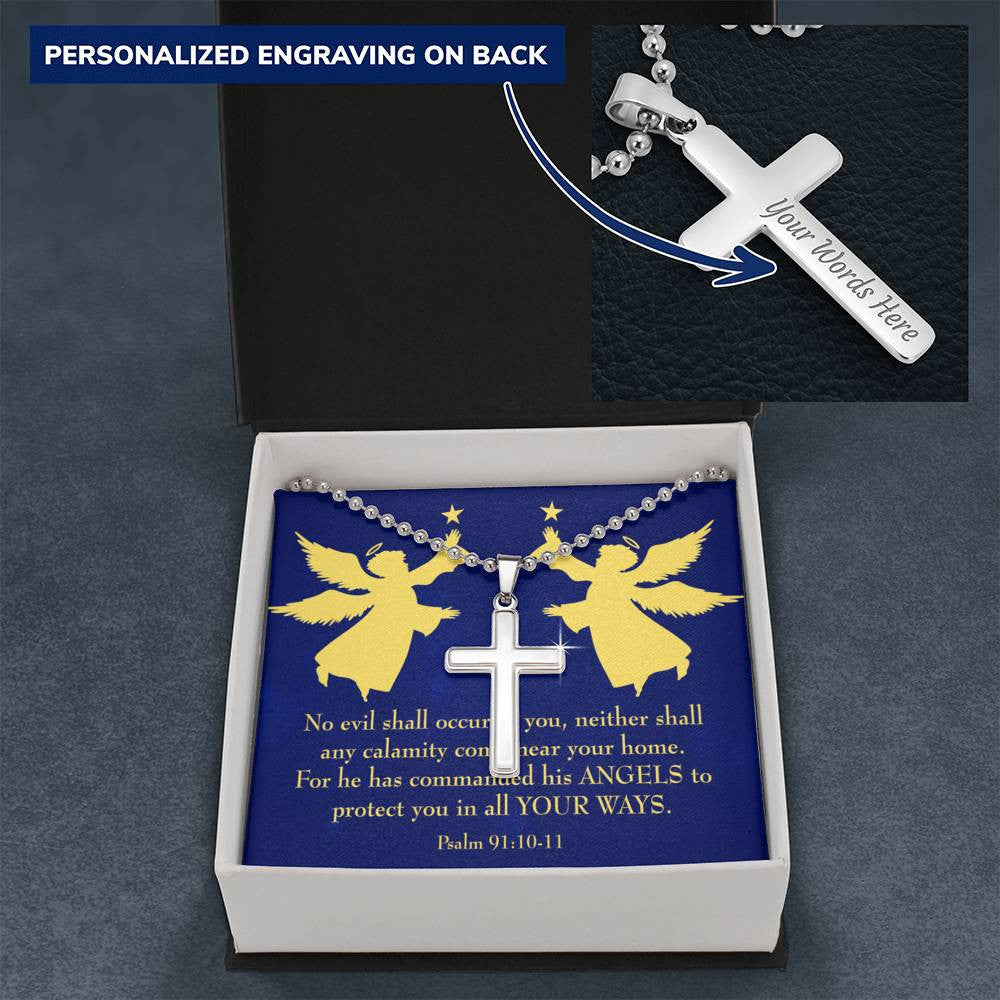 Cross Pendant Necklace Angels Protect You Psalm 91 Message Keepsake Card - Meanful Cross Messages Card Gift Idea