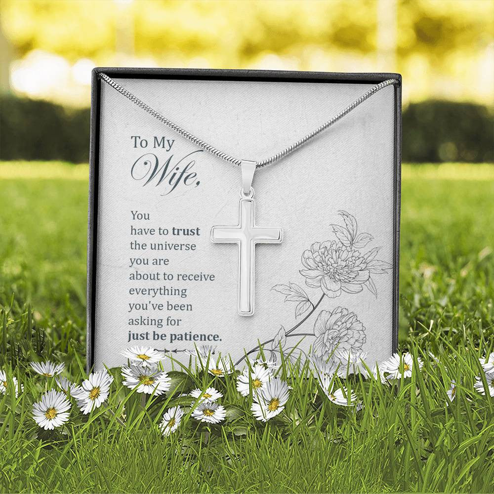 Christian Encouragement Card To My Wifeyou Have To Trust Faith Cross Necklace Stainless Steel Pendant Religious Gift - Meanful Cross Messages Card Gift Idea