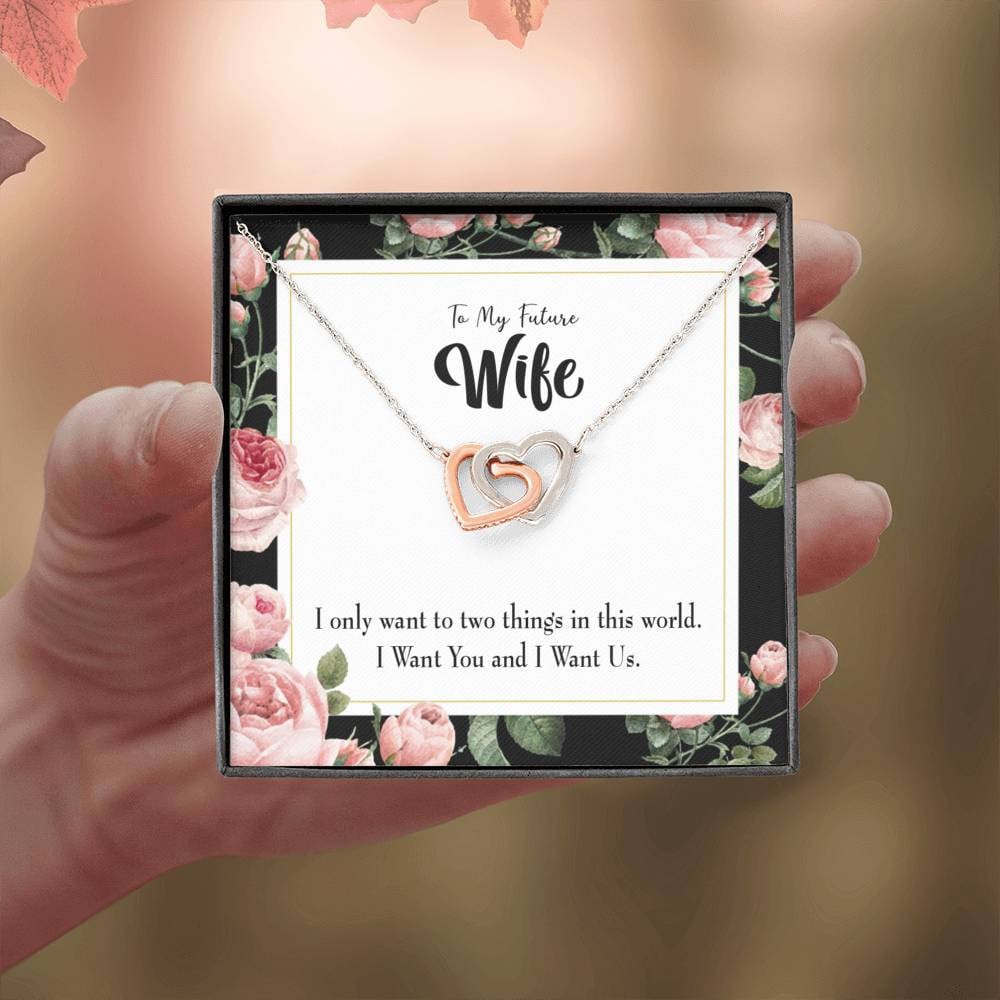 Wife Gift For Wife Birthday I Want Us Inseparable Love Pendant 18k Rose Gold Finish 16� - Interlocking Hearts Necklace