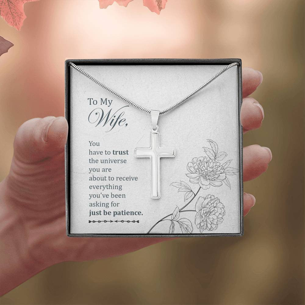 Christian Encouragement Card To My Wifeyou Have To Trust Faith Cross Necklace Stainless Steel Pendant Religious Gift - Meanful Cross Messages Card Gift Idea