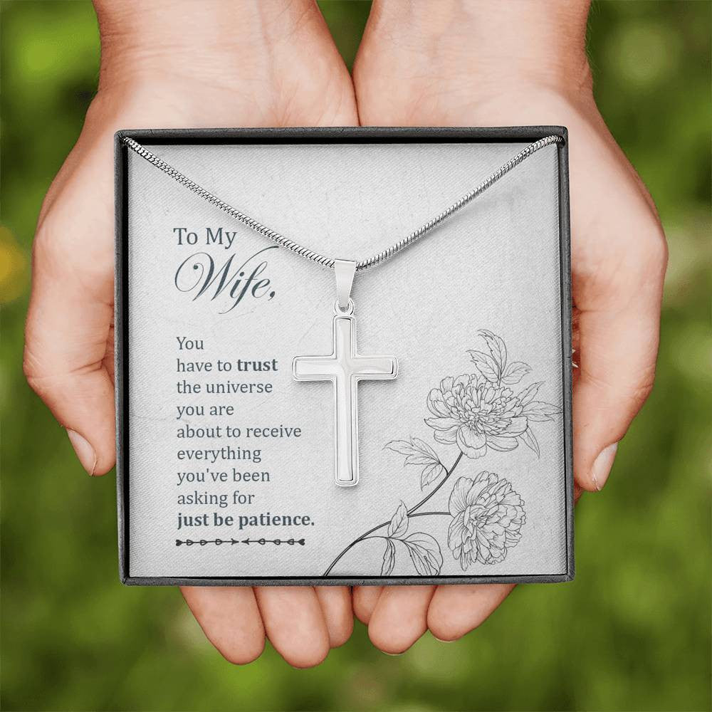 Christian Encouragement Card To My Wifeyou Have To Trust Faith Cross Necklace Stainless Steel Pendant Religious Gift - Meanful Cross Messages Card Gift Idea