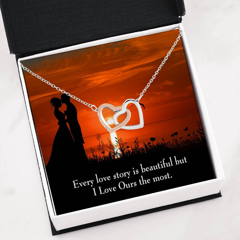 Future Wife Fiance Gift Love Our Story Inseparable Love Pendant 18k Rose Gold Finish 16� Engagement Wedding Gift - Interlocking Hearts Necklace