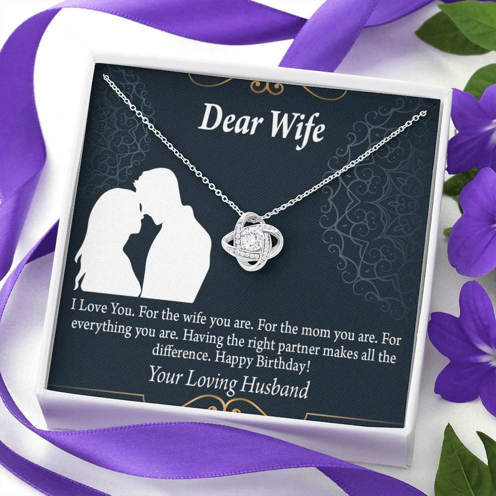 Wife Message Card Happy Birthday Dear Wife Love Knot Pendant Necklace Stainless Steel W Cz Stone - Luxury Love Knot Necklace Meanful Gift Idea For Her/Him