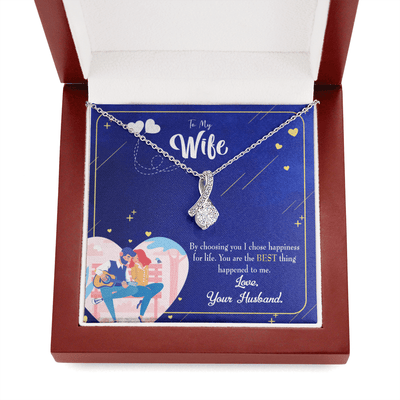 Gift For Wife I Chose Happiness Eternity Ribbon Stone Pendant 14K White Gold Stainless Steel Jewelry Gift - Alluring Beauty Necklace Gift For Her