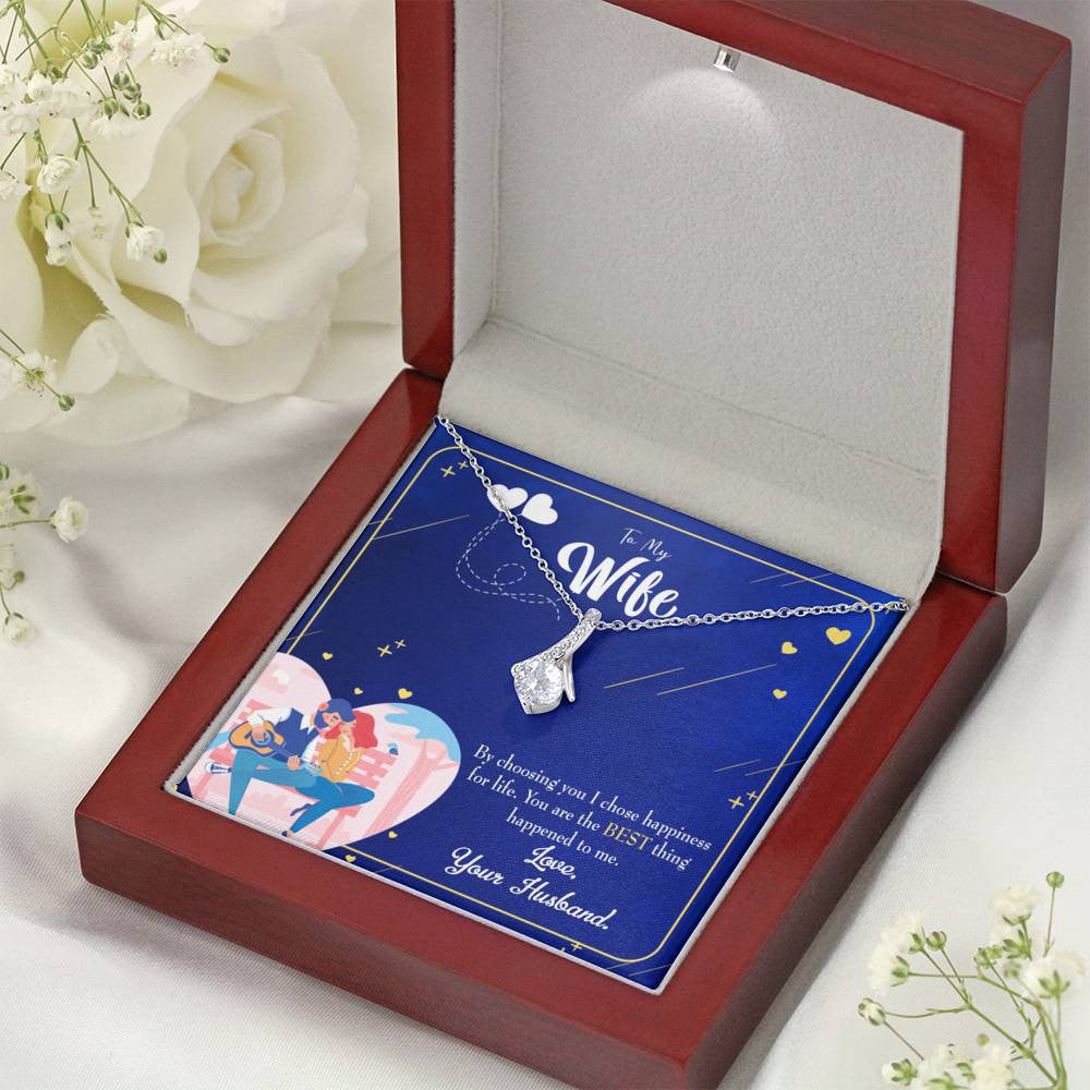 Gift For Wife I Chose Happiness Eternity Ribbon Stone Pendant 14K White Gold Stainless Steel Jewelry Gift - Alluring Beauty Necklace Gift For Her