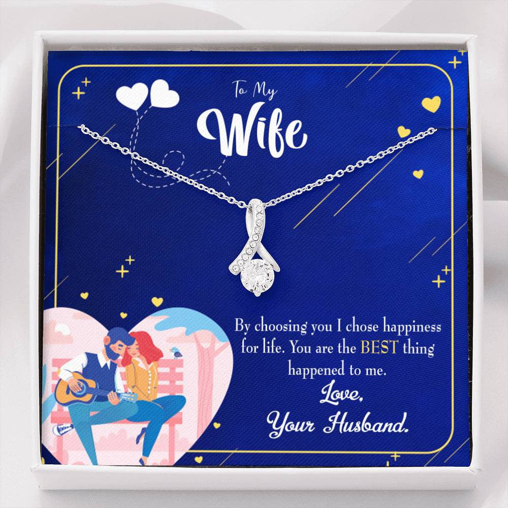 Gift For Wife I Chose Happiness Eternity Ribbon Stone Pendant 14K White Gold Stainless Steel Jewelry Gift - Alluring Beauty Necklace Gift For Her