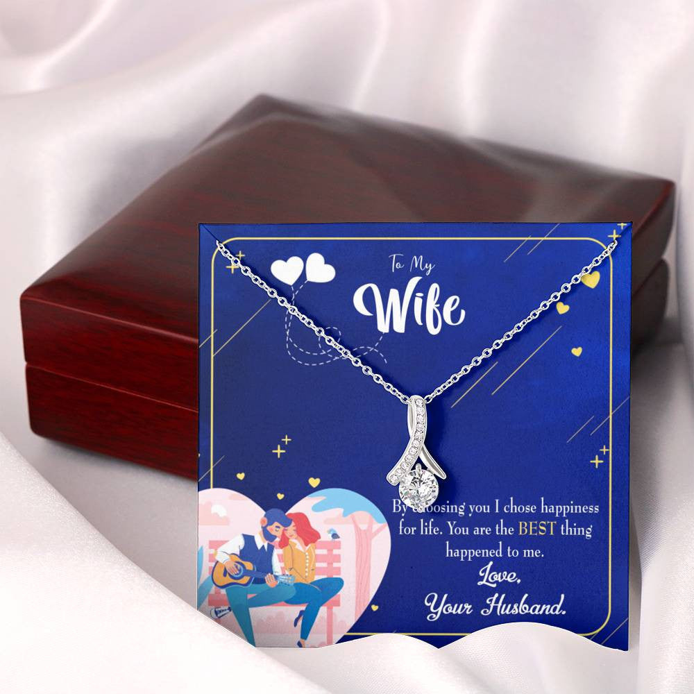 Gift For Wife I Chose Happiness Eternity Ribbon Stone Pendant 14K White Gold Stainless Steel Jewelry Gift - Alluring Beauty Necklace Gift For Her