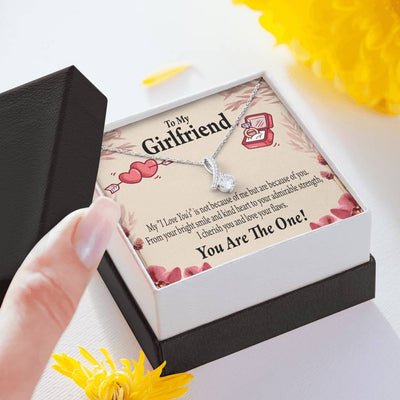 To My Girlfriend The One Message Card W Mahogany Style Luxury Box Eternity Ribbon Stone Necklace - Alluring Beauty Necklace Gift For Her