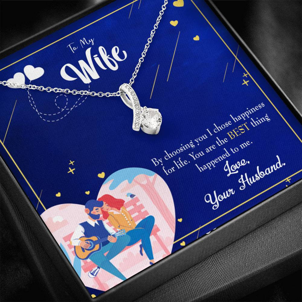 Gift For Wife I Chose Happiness Eternity Ribbon Stone Pendant 14K White Gold Stainless Steel Jewelry Gift - Alluring Beauty Necklace Gift For Her