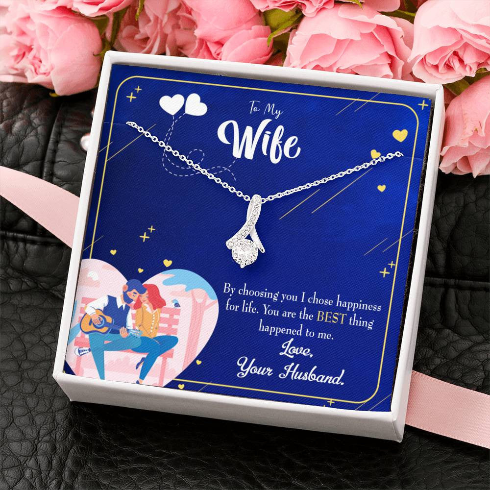 Gift For Wife I Chose Happiness Eternity Ribbon Stone Pendant 14K White Gold Stainless Steel Jewelry Gift - Alluring Beauty Necklace Gift For Her