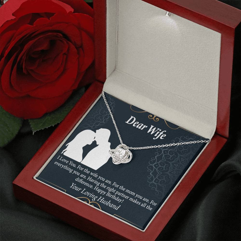 Wife Message Card Happy Birthday Dear Wife Love Knot Pendant Necklace Stainless Steel W Cz Stone - Luxury Love Knot Necklace Meanful Gift Idea For Her/Him