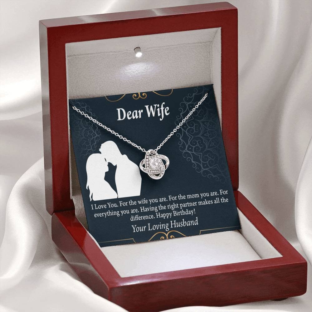 Wife Message Card Happy Birthday Dear Wife Love Knot Pendant Necklace Stainless Steel W Cz Stone - Luxury Love Knot Necklace Meanful Gift Idea For Her/Him