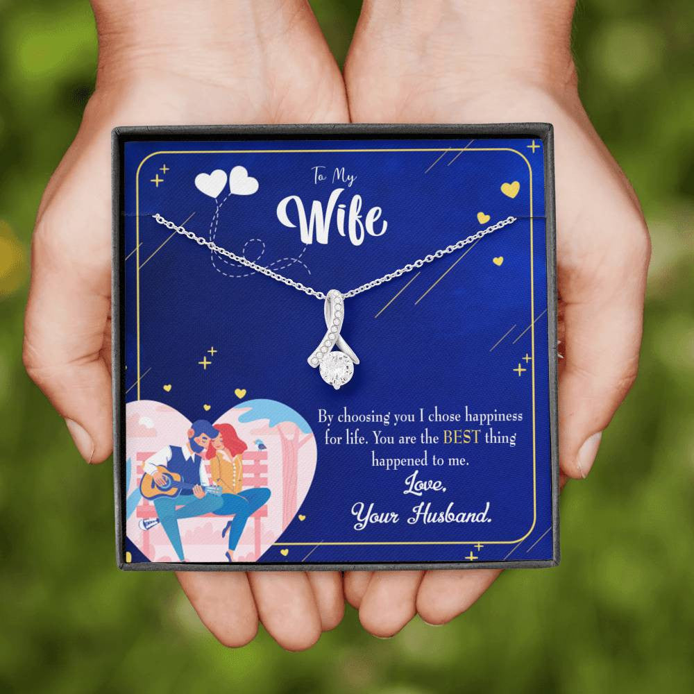 Gift For Wife I Chose Happiness Eternity Ribbon Stone Pendant 14K White Gold Stainless Steel Jewelry Gift - Alluring Beauty Necklace Gift For Her